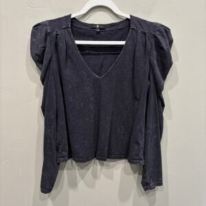 7 For All Mankind Puff Shoulder Long Sleeve Top in Black Grey - Size: Small